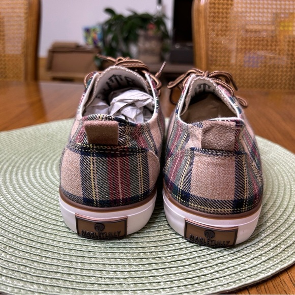 Plaid Pink and Brown Women's Sneakers - Picture 5 of 9